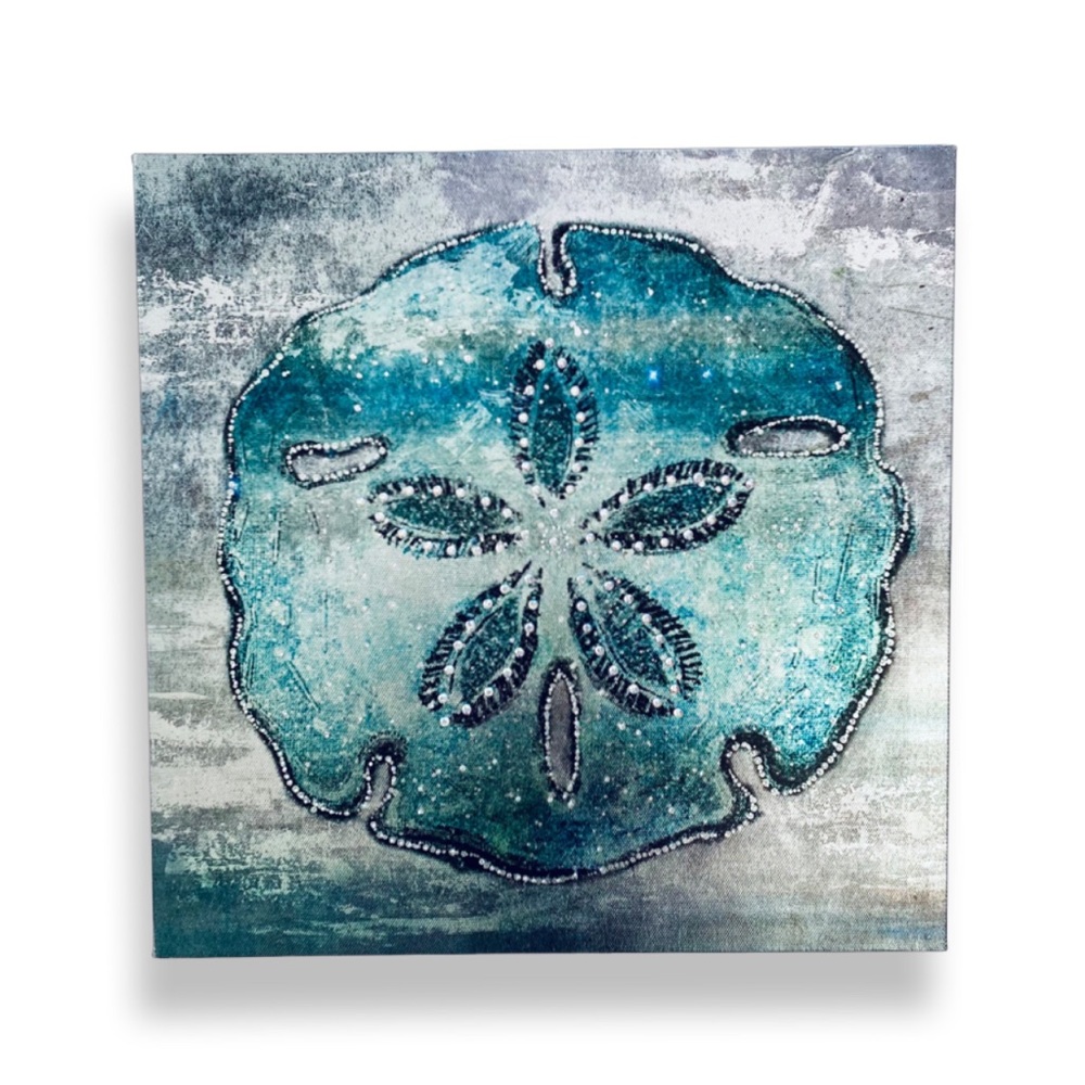 Luxury Home | Coastal Chic Metallic Iridescent Sand Dollar Canvas Wall Decor